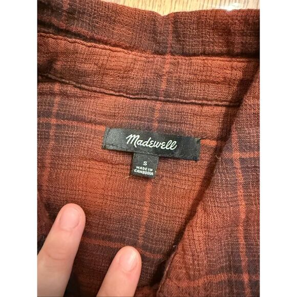 Madewell Rust Brown Plaid Cotton Flannel Oversized Button-up Shirt Small - Picture 3 of 5